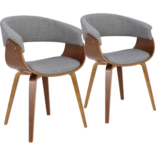 Vintage Mod Dining Accent Chair in Walnut Wood & Light Grey Fabric (Set of 2)